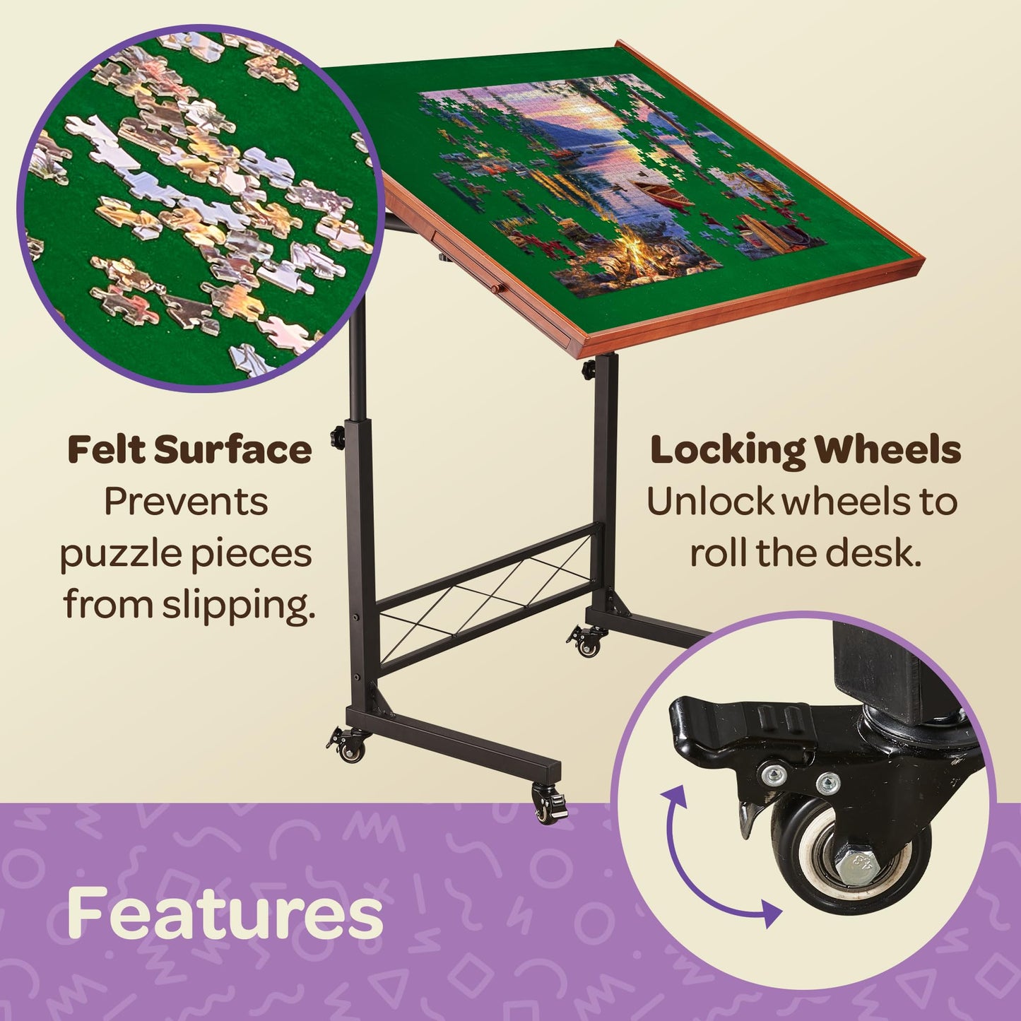 Joyberri Jigsaw Puzzle Table/Rolling Desk - 1500 Piece Puzzle Board/Portable Jigsaw Tables With Drawers And Legs - Height Adjust