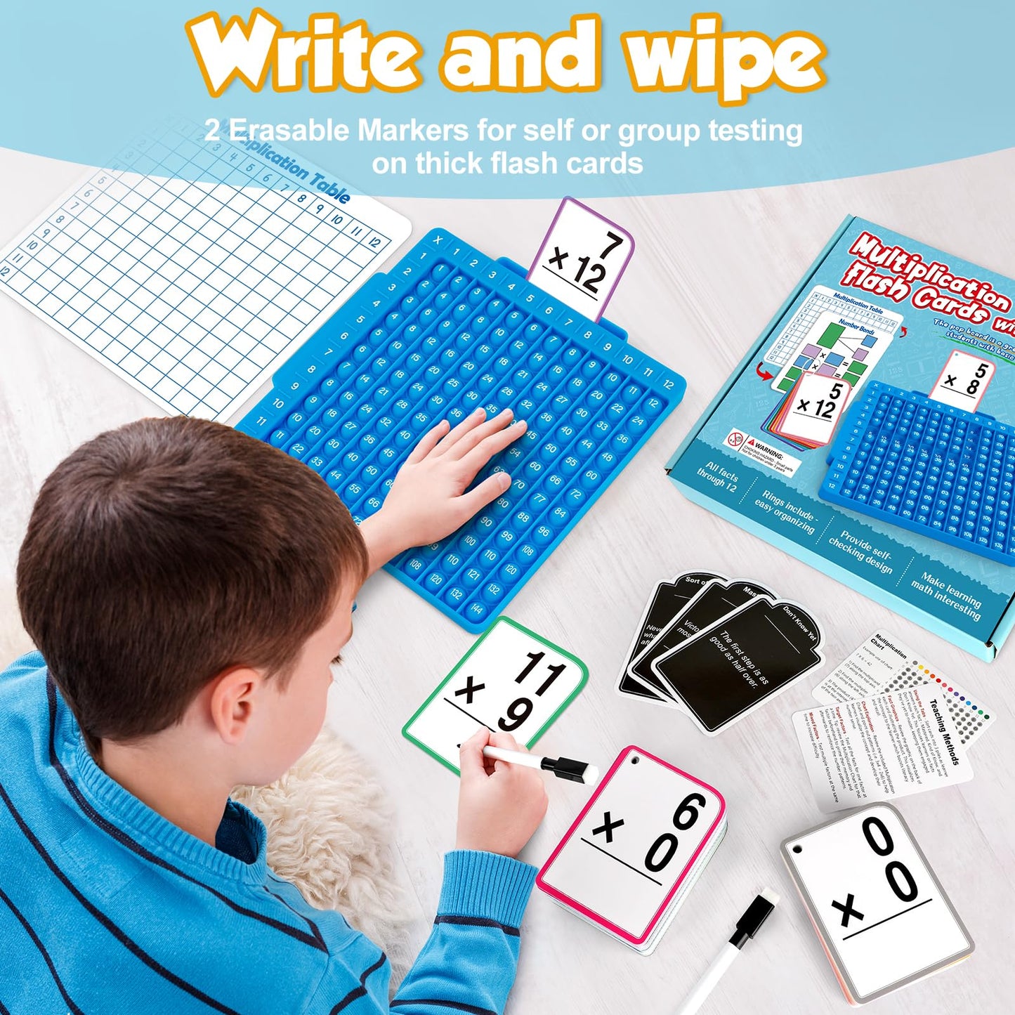 Torlam Multiplication Flash Cards + Math Board, Math Manipulatives Math Flash Cards, Math Games For Kids Ages 6-12 Time Table Chart Flashcards 3Rd, 4Th, 5Th, 6Th Grade Classroom Must