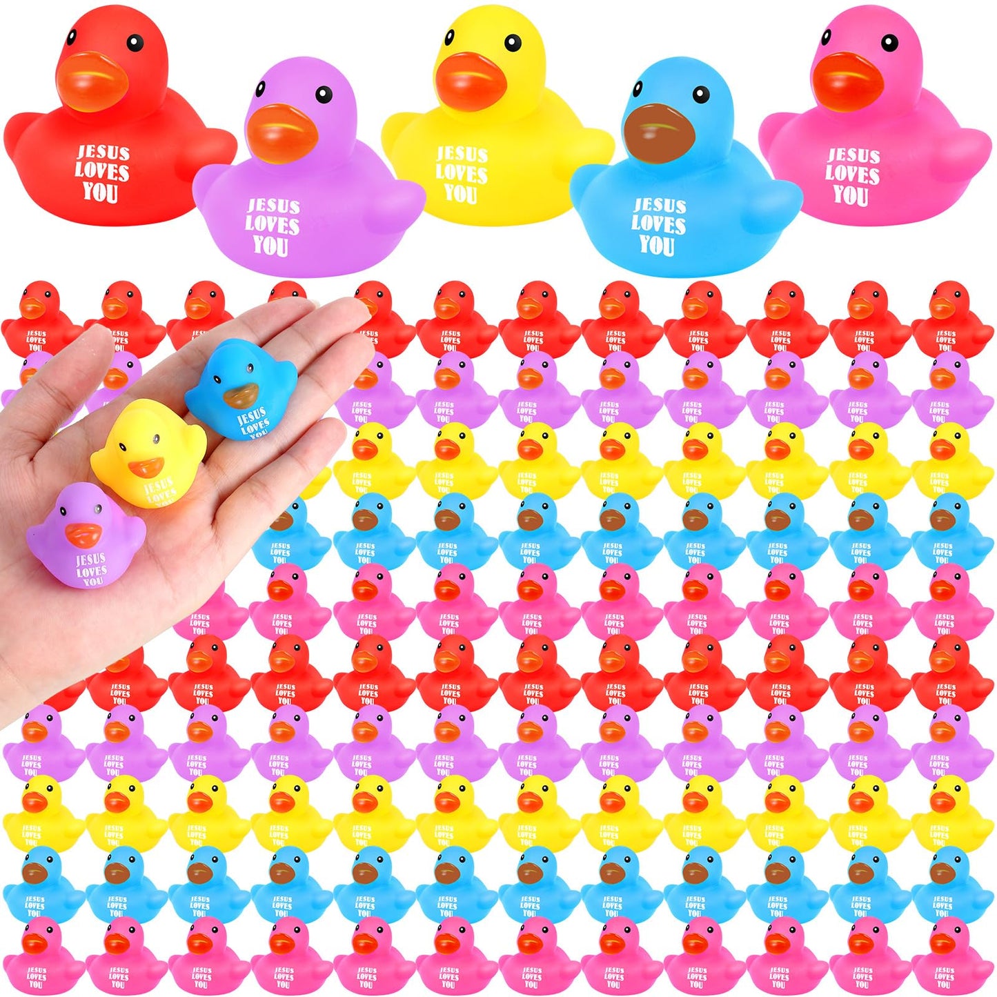 Deekin 100 Pcs Jesus Loves You Rubber Ducks Bulk Jesus Rubber Ducks Christian Ducks Jesus Gifts For Church Religious Christian Events Party Gift Baskets Fillers Reward (1.4 Inch)