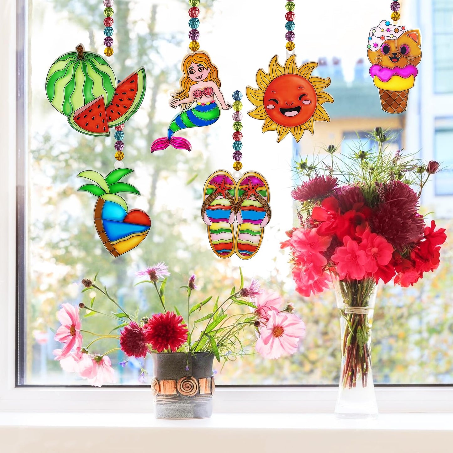 Ayhuhra 30 Sets Summer Suncatcher Craft Kits Glow in The Dark DIY Window Paint Art Sun Catcher Kits for Home Classroom Party Act