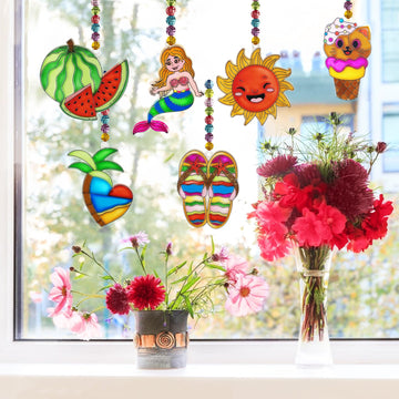 Ayhuhra 30 Sets Summer Suncatcher Craft Kits Glow in The Dark DIY Window Paint Art Sun Catcher Kits for Home Classroom Party Act
