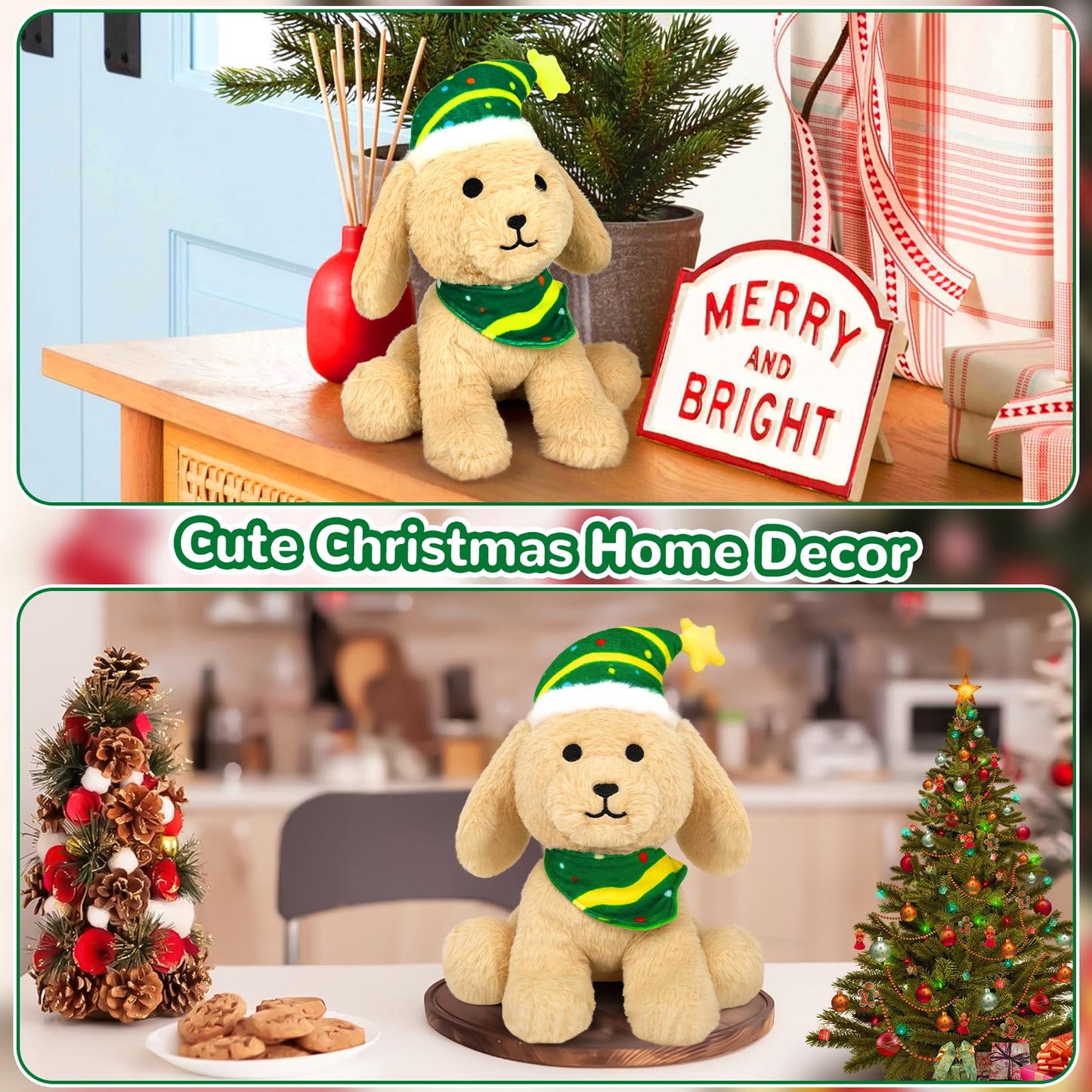 Hagusahuo Dog Plush Christmas Stuffed Animal Plush Toy, Cute Christmas Plush Dog Stuffed Puppy Doll For Kids Boys Girls, Kawaii