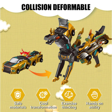 Aimery Dinosaur Transforming Car Toy, Magnetic Cars Transform Into Dinosaurs,Fun - Collision Transformation Car Toys For Boys &