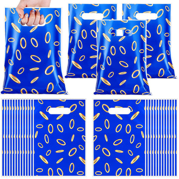 Faccito 40 Pcs Video Game Party Favors Bags Blue with Gold Ring Print Themed Goodie Bags Candy Snack Treat Plastic Supplies for 