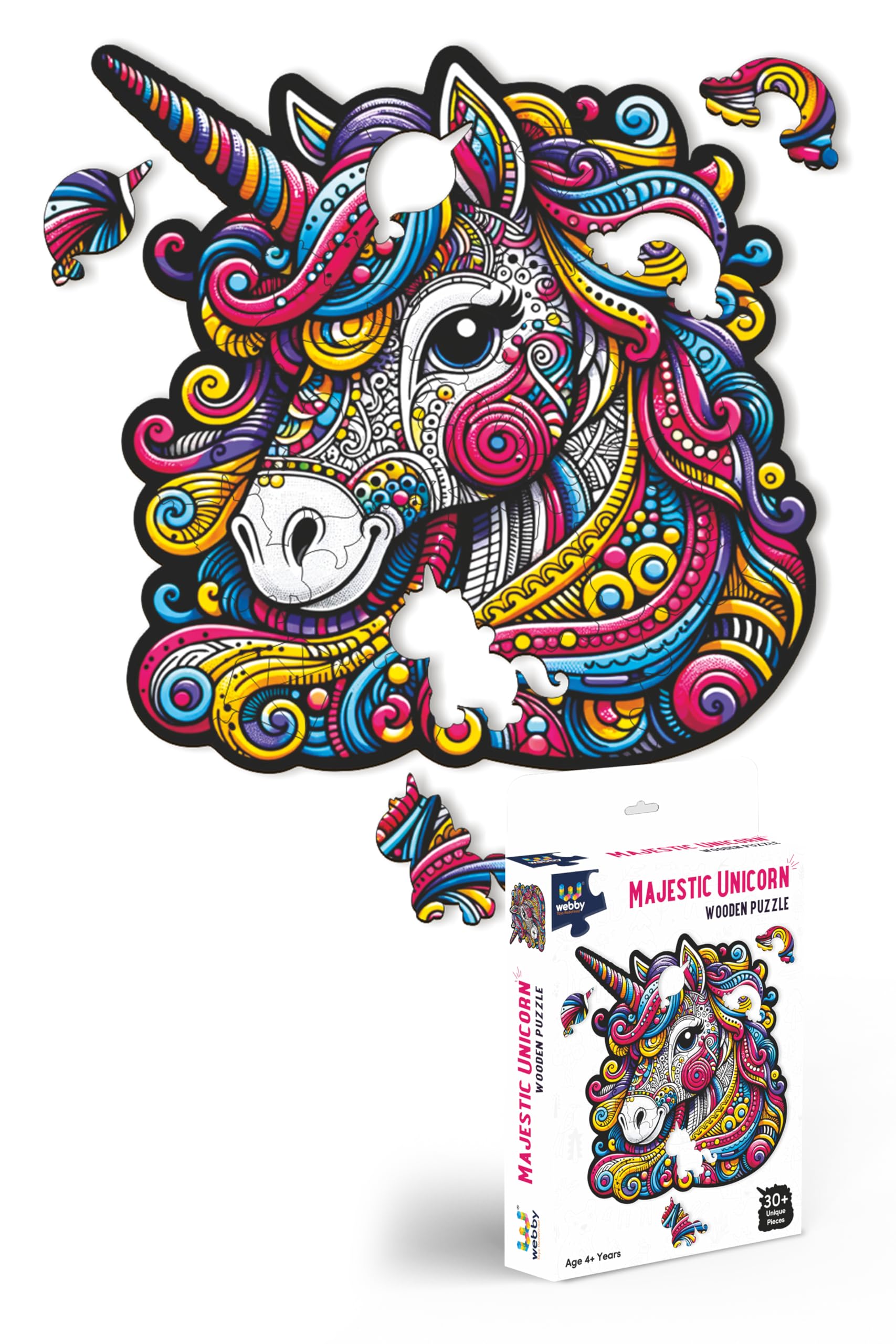 Webby Majestic Unicorn Jigsaw Puzzle | Travel Game | Zentangle Art Design Wooden Puzzle Toy For Kids And Adults (24 Pieces)