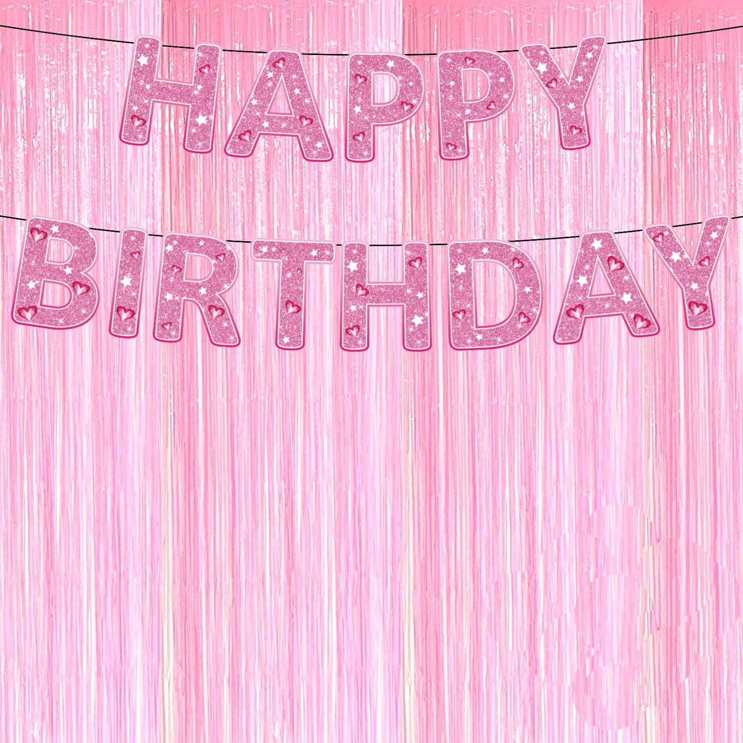 Pink Happy Birthday Banner,Glitter Birthday Party Decorations Gifts Bunting Garland For Girl Or Women