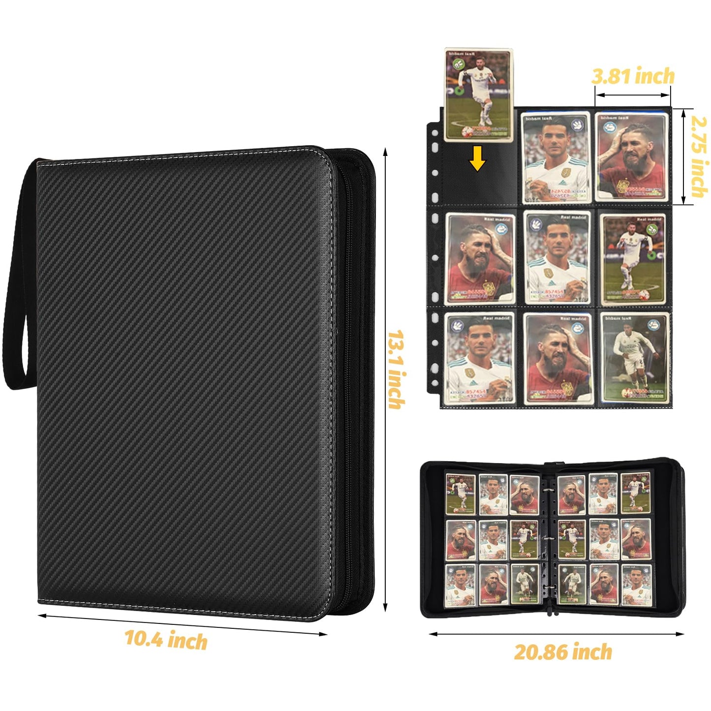 GERMUN Trading Card Binder  enhanced 9 Pocket Card Binder  720 Double Sided Pocket PU Collection Binder  Collector Album  Card Holder for MTG  TCG  Sports Cards (Carbon Black)