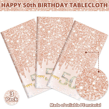 50Th Birthday Tablecloth Decorations Rose Gold 50 Birthday Table Covers Fifty Year Old Birthday Party Tablecloth Supplies For Women 50 Year Old Birthday Plastic Disposable Rectangular Tablecloth Decor