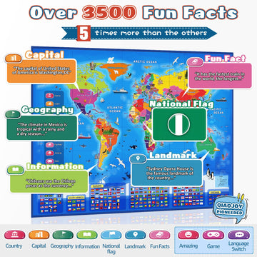 Bilingual Interactive Kids Talking World Map & Dinosaur Poster for Kids Learning and Educational Toys, Talking Educational Toys