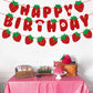 Zwiebeco Strawberry Birthday Party Decoration Supplies - Red Green Strawberry Happy Birthday Sign Banner Bunting Garland Hanging