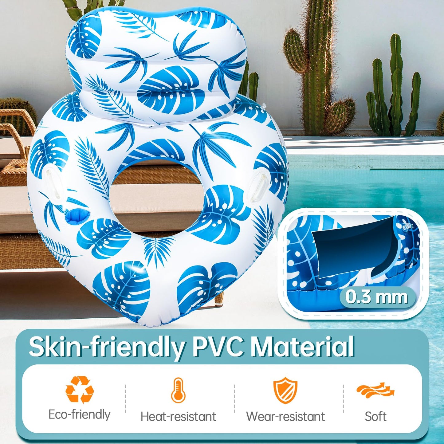 [2025 New Model] Pool Floats - Inflatable Pool Floats with Cup Holders Unibody Pool Lounger Float with Handle Ideal Pool Toys for Pools Beach Lakes  Rivers Water Party 2025 Beach Vacation Essentials