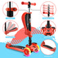Hurtle Kids Scooter - Child Toddler Kick Scooter Toy With Foldable Seat - 3 Wheel Scooter With Adjustable Height, Anti-Slip Deck, Flashing Wheel Lights, For Boys/Girls 1-12 Year Old, Red