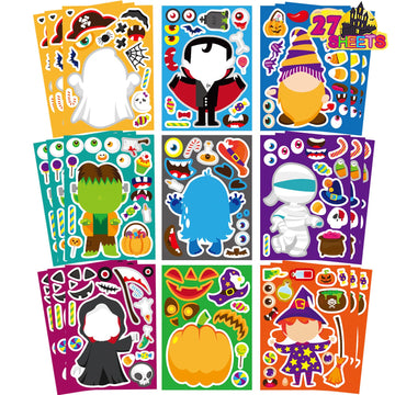 27 Sheets Halloween Make A Face Stickers Make Your Own Halloween Character Mix And Match Stickers Sheets Vampires Witches Mummie