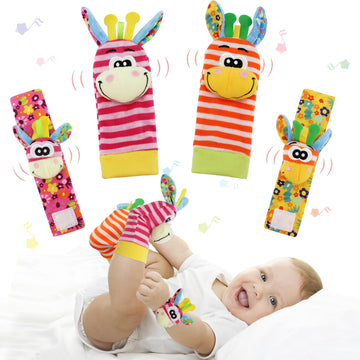 Wrist Rattle Foot Finder Sock for 0-36 Months Baby Boys and Girls, Newborn Baby Soft Hand & Feet Rattle 0-3 Years, Black and Whi