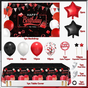 Red Birthday Decorations For Men Women Boys Girls, Red And Black Party Decorations, Include Balloons Arch Garland Kit, Happy Bir