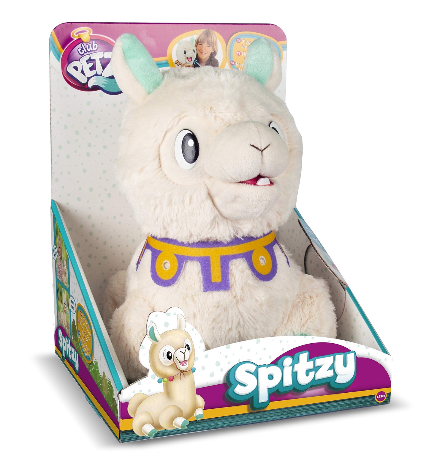 Club Petz Spitzy The Funny Llama Interactive Plush Toy, 10 inches, Cream, Plush, Model 91825IM3