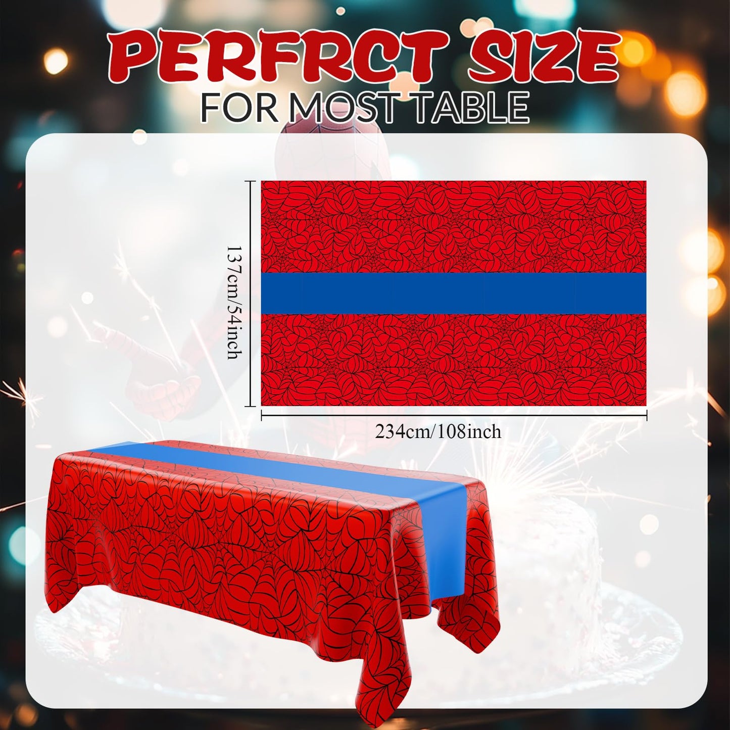 Remagr 6 Pcs 54 x 108 inch Spider Birthday Party Tablecloth Plastic Disposable Hero Table Cover Large Red and Blue Plastic Recta