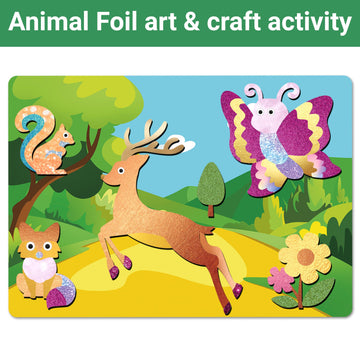 Foil Art Craft Kits For Kids , Animals Mega Mess -Free Fun Activity Set For Child, Diy Printing Craft Kits, Gifts For Ages 4 5 6
