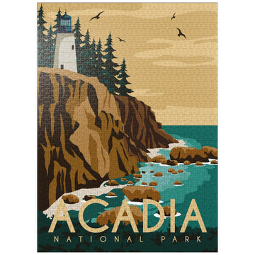 Mypuzzle Acadia National Park Maine Usa Art Deco Style Vintage Poster Illustration - Premium 1000 Piece Jigsaw Puzzle For Adults