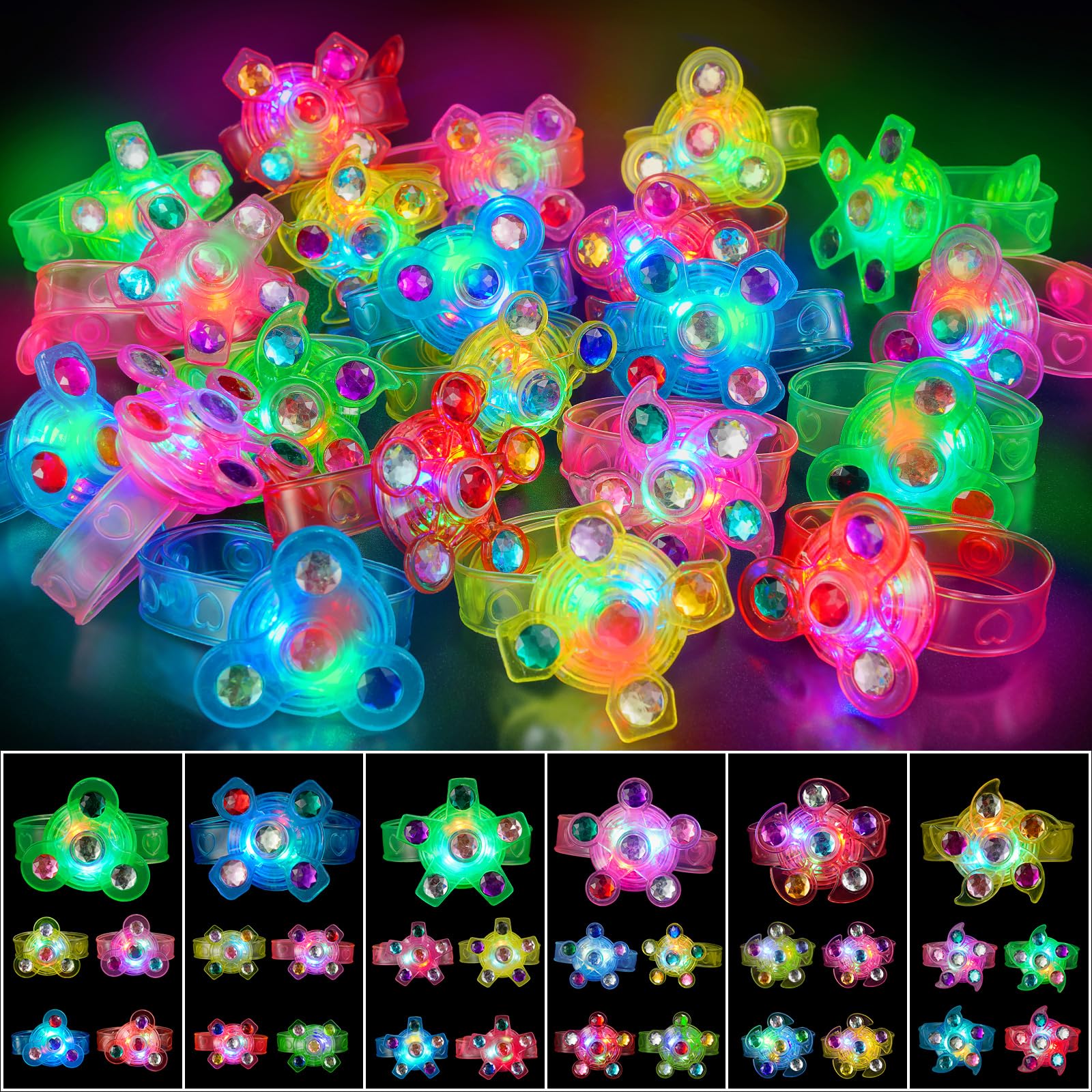 SHQDD 36PCS LED Light Up Fidget Spinner Bracelets, Glow in The Dark Party Favors for Kids 4-8 8-12,Goodie Bag Treasure Box Prize