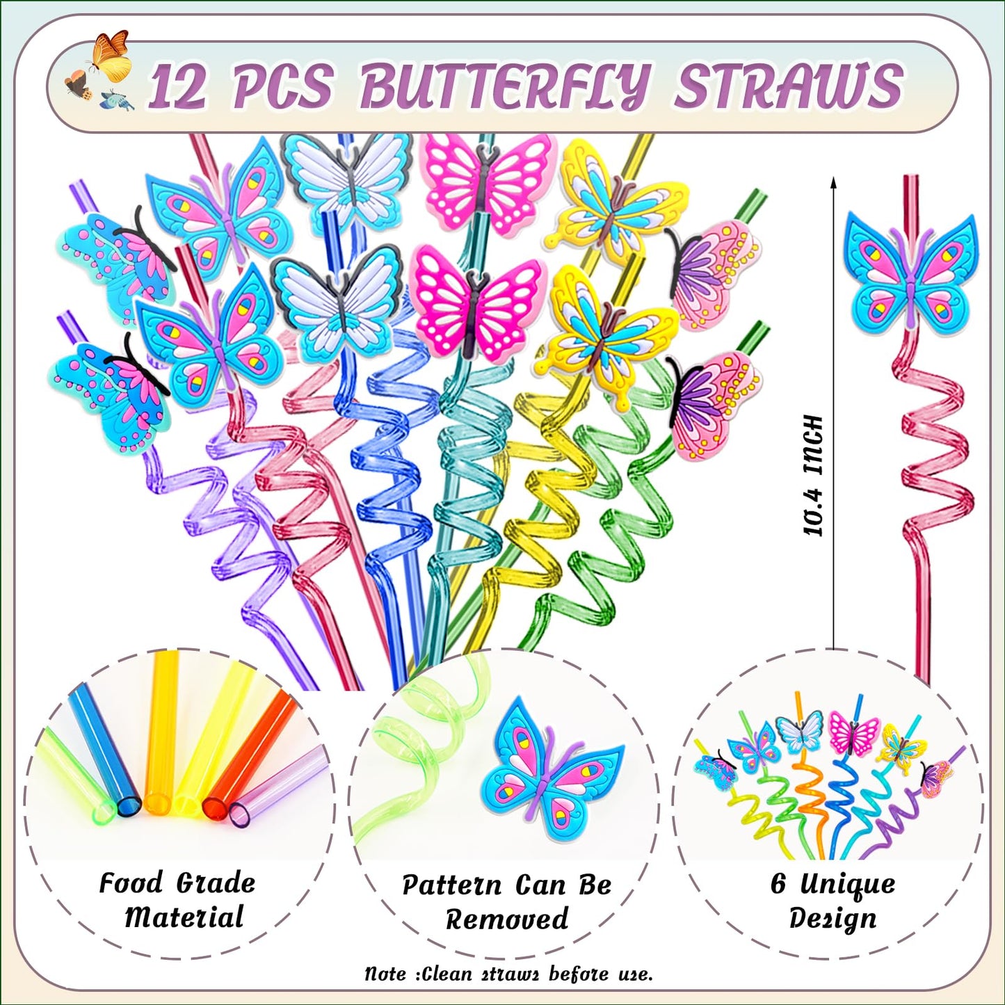 Joyvorite 144 Pcs Butterfly Party Favors Set with Butterfly Straws Keychains Slap Bracelet Tattoo Stickers Wristbands Hair clips
