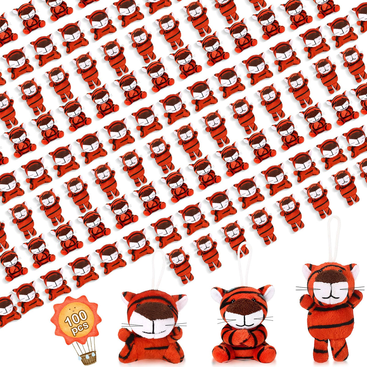 Zhanmai 100 Pcs Mini Tiger Plush Keychain Toys Bulk Set