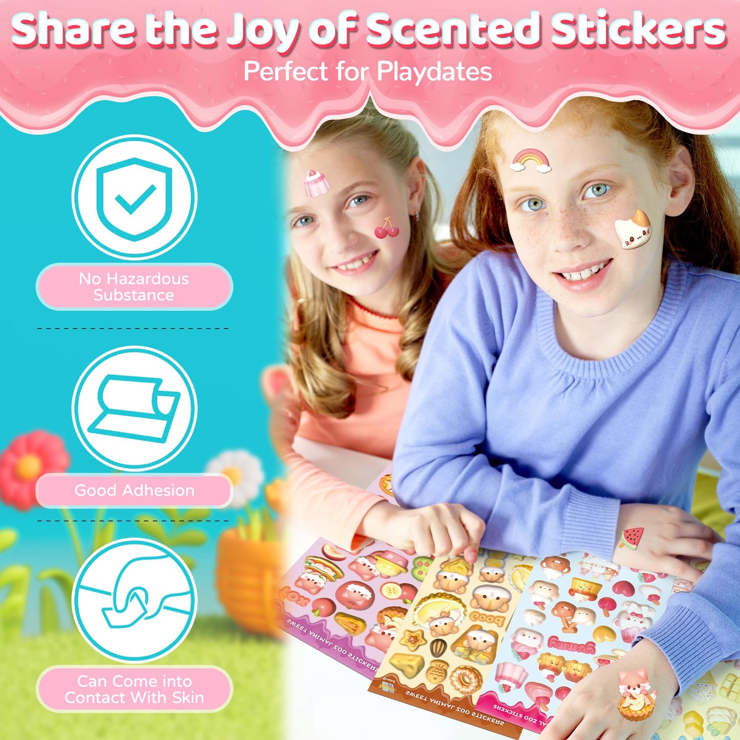 Tageenla 3D Animal Scratch And Sniff Stickers - 45 Sheets Scented Stickers, 9 Different Scents Smelly Stickers - Reward Stickers