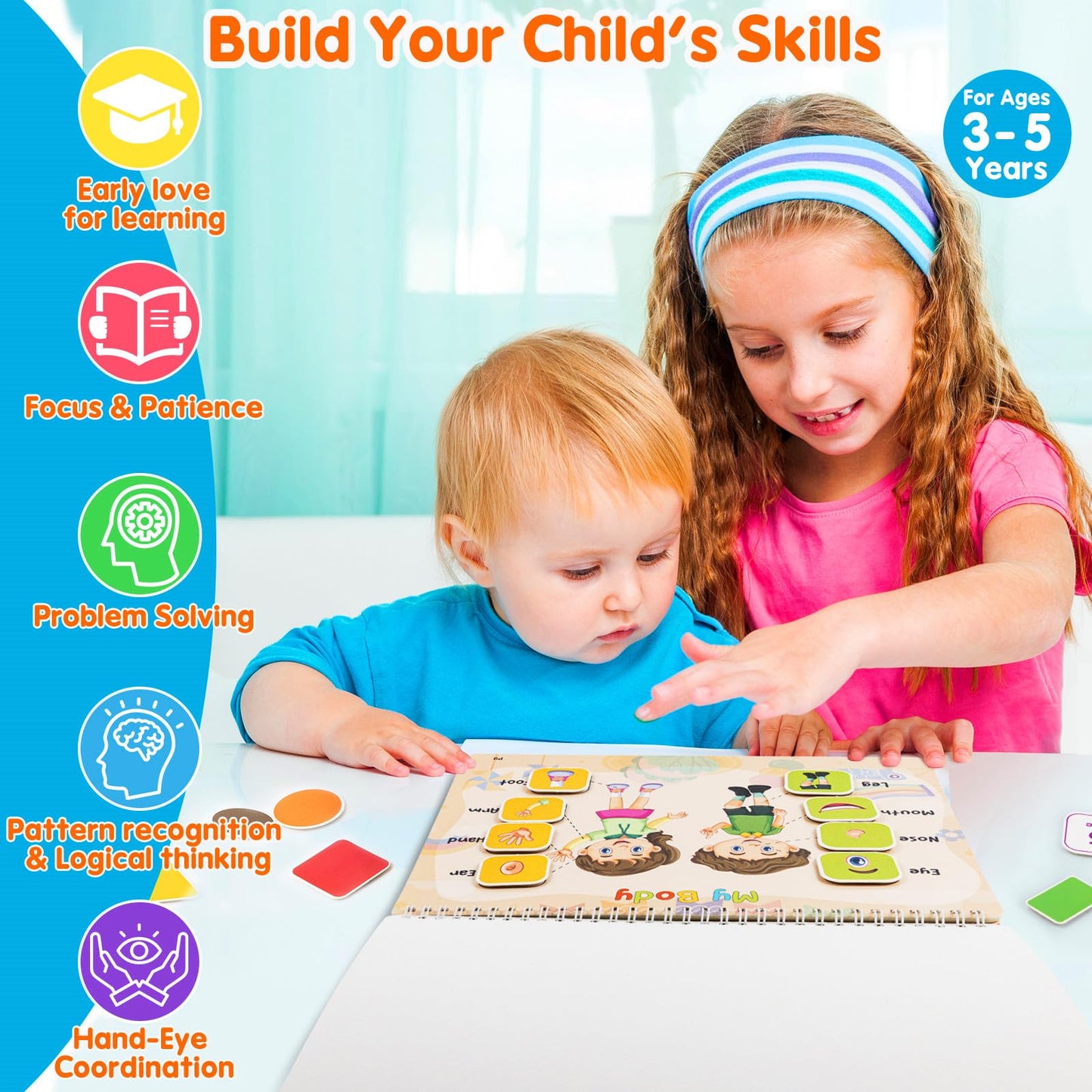 Kids Book Christmas Birthday Gifts for 3 4 5 Year Old Girls, Pre-assembled Stickers & Reusable, Activity Books for Kids Ages 3-5