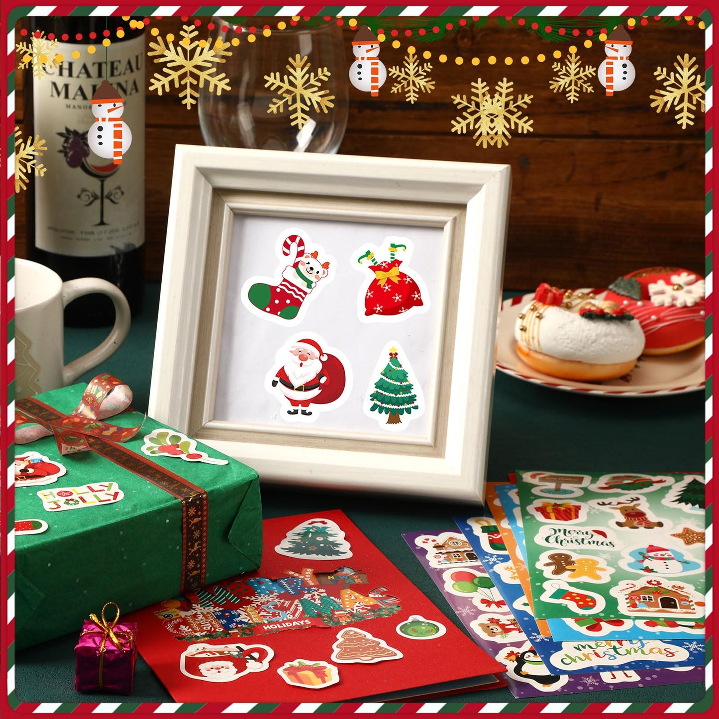 JULMELON 240 PCS Cute Christmas Stickers - Assorted Santa, Snowman, Tree Designs - Bulk Pack for Kids, Classroom, Party Favors,