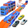 Carrier Truck For 3 4 5 6 Year Old Kids With Foldable 5.3Ft Track, 6 Die-Cast Metal Small Race Cars, Dual Rail Ejection Device,