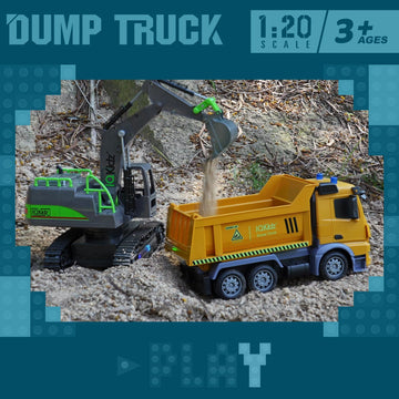 IQKidz Remote Control Dump Truck Toys - RC Construction Vehicles with Blue Warning Lights, Trucks Toy for Boys Girls 3 4 5-7 8 9