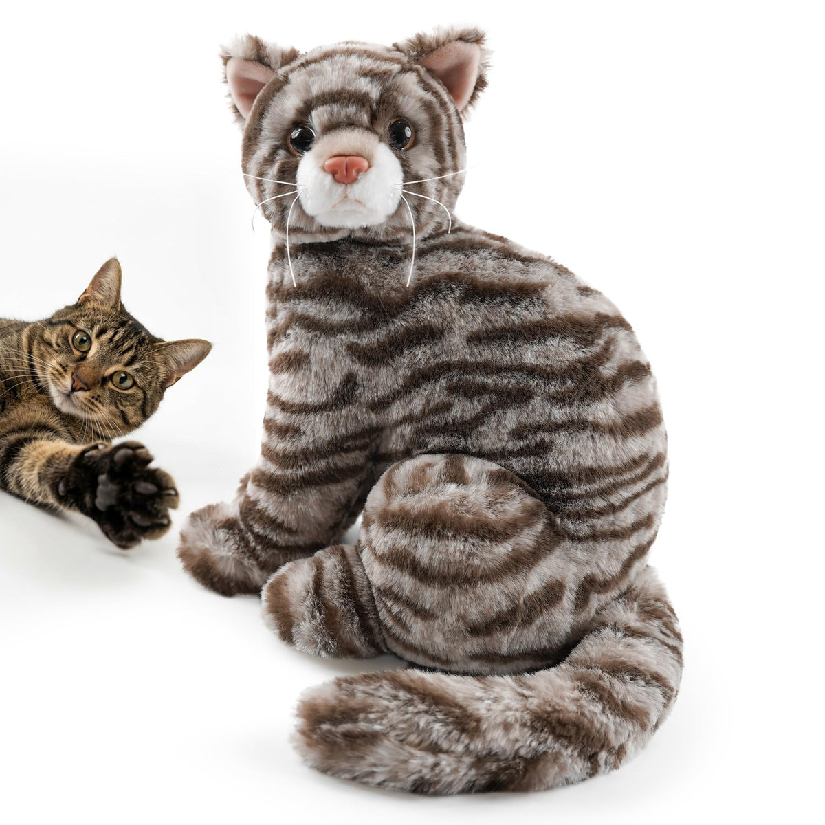 Hideekoog Striped Tabby Cat Stuffed Animal 9.8 Inch Realistic Plush Toy Cute Kitty Plushie Soft Comfort Toy Pet Alternative for 