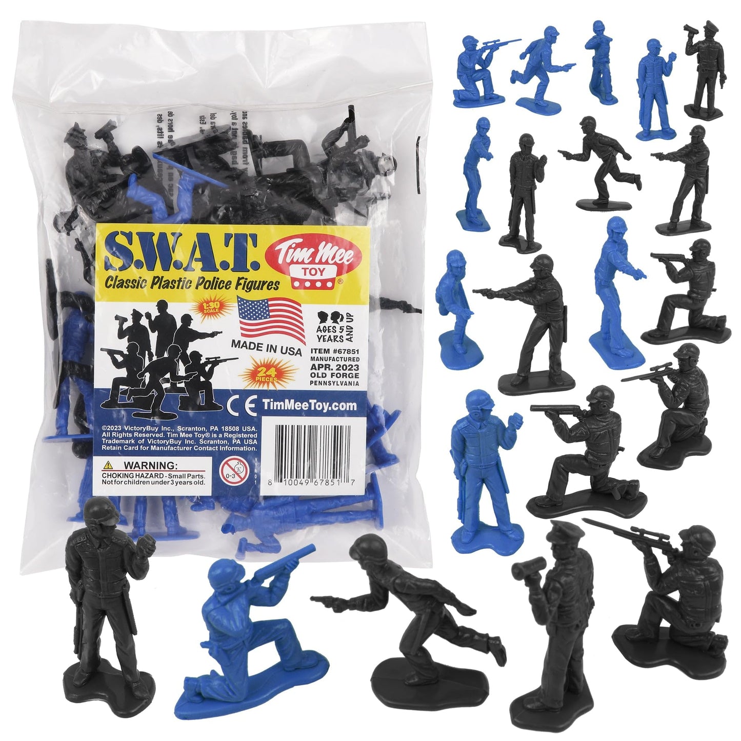 Tim Mee Toy SWAT Plastic Army Men - 24 Small Black & Blue Police Figures, Model 810049678517