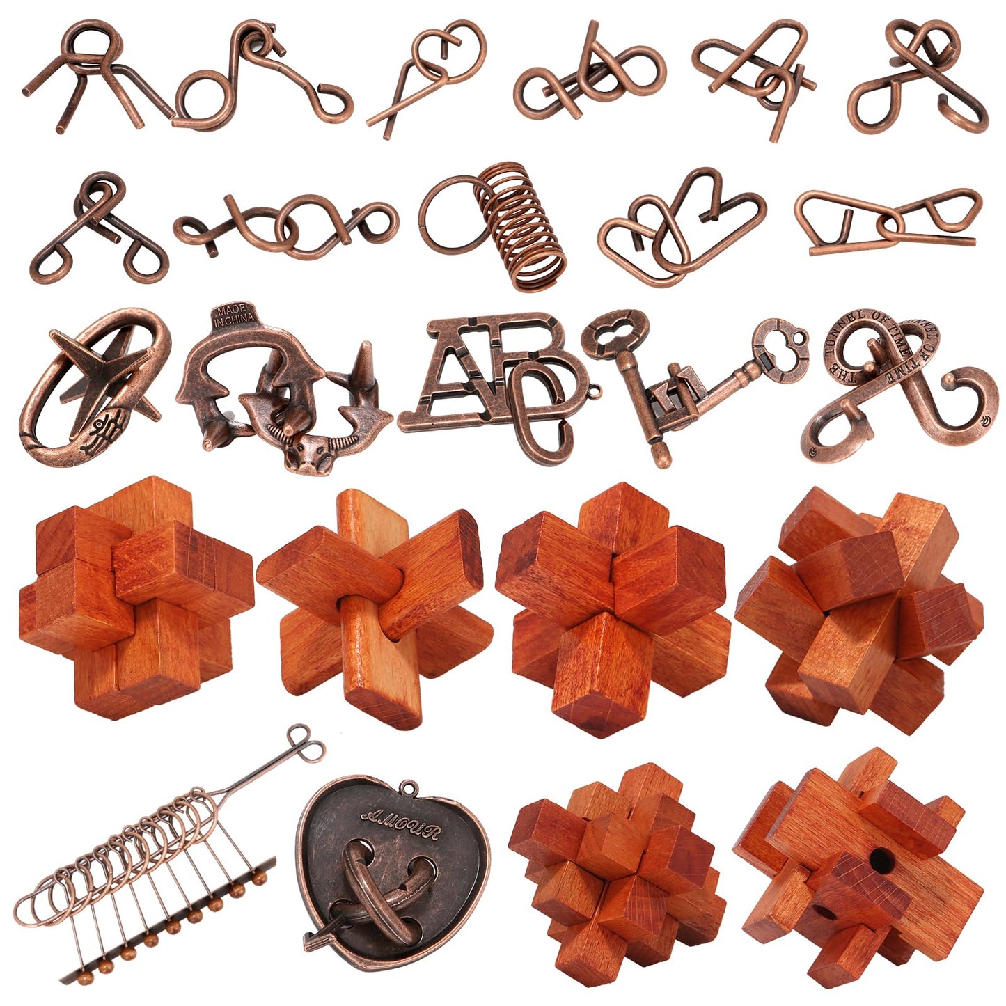 24 Pcs Brain Teaser Puzzles for mature-themeds - Metal Puzzles 3D Puzzle Game Toys for mature-themeds Teens - Wooden Unlock Interlocking Puzzle mature-themed IQ Education Puzzle Toys Smart Toys