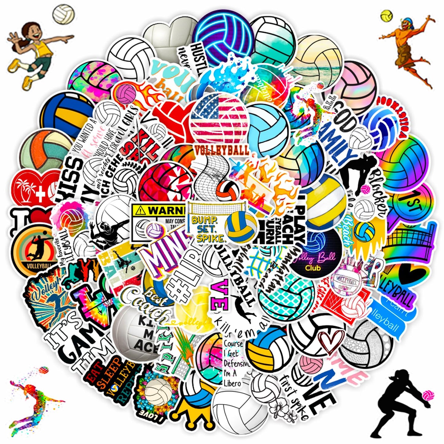 Dothrayan Volleyball Stickers, 100Pcs Volleyball Water Bottle Stickers, Vinyl Waterproof Volleyball Sports Stickers Pack, Volley