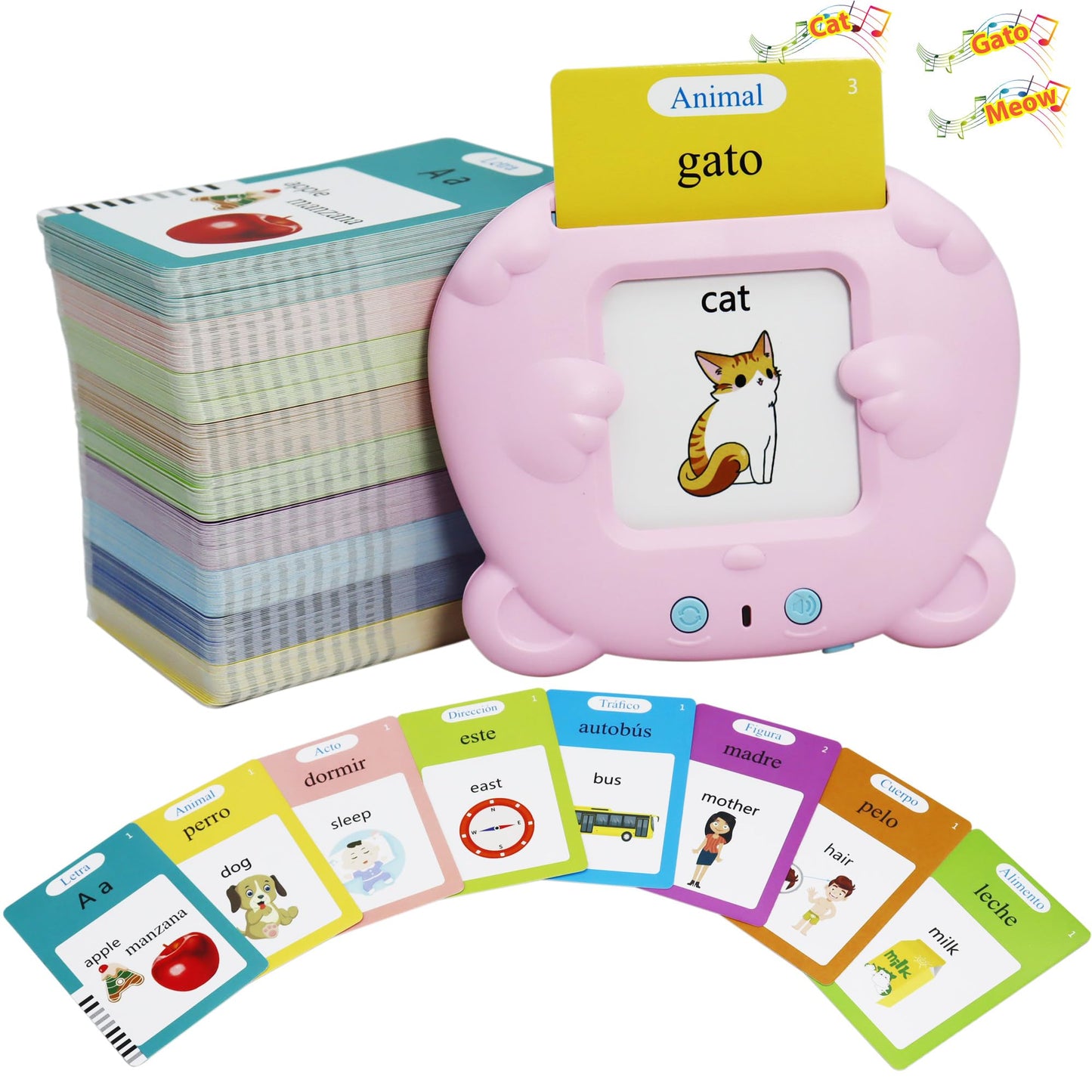 Spanish & English 510 Words Alphabet Bilingual Talking Flash Cards For 3-8 Years Toddlers, Pocket Speech Buddy Therapy Autism To
