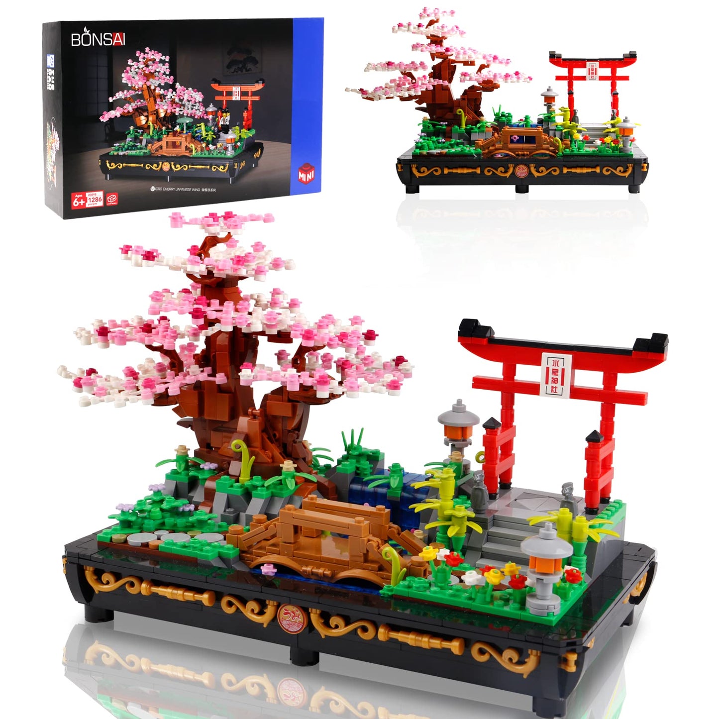 B&LHCX Cherry Blossom Bonsai Tree Building Set, 1286 PCS, Large, ABS Material, Japanese Style, Perfect Gift for Kids and Adults