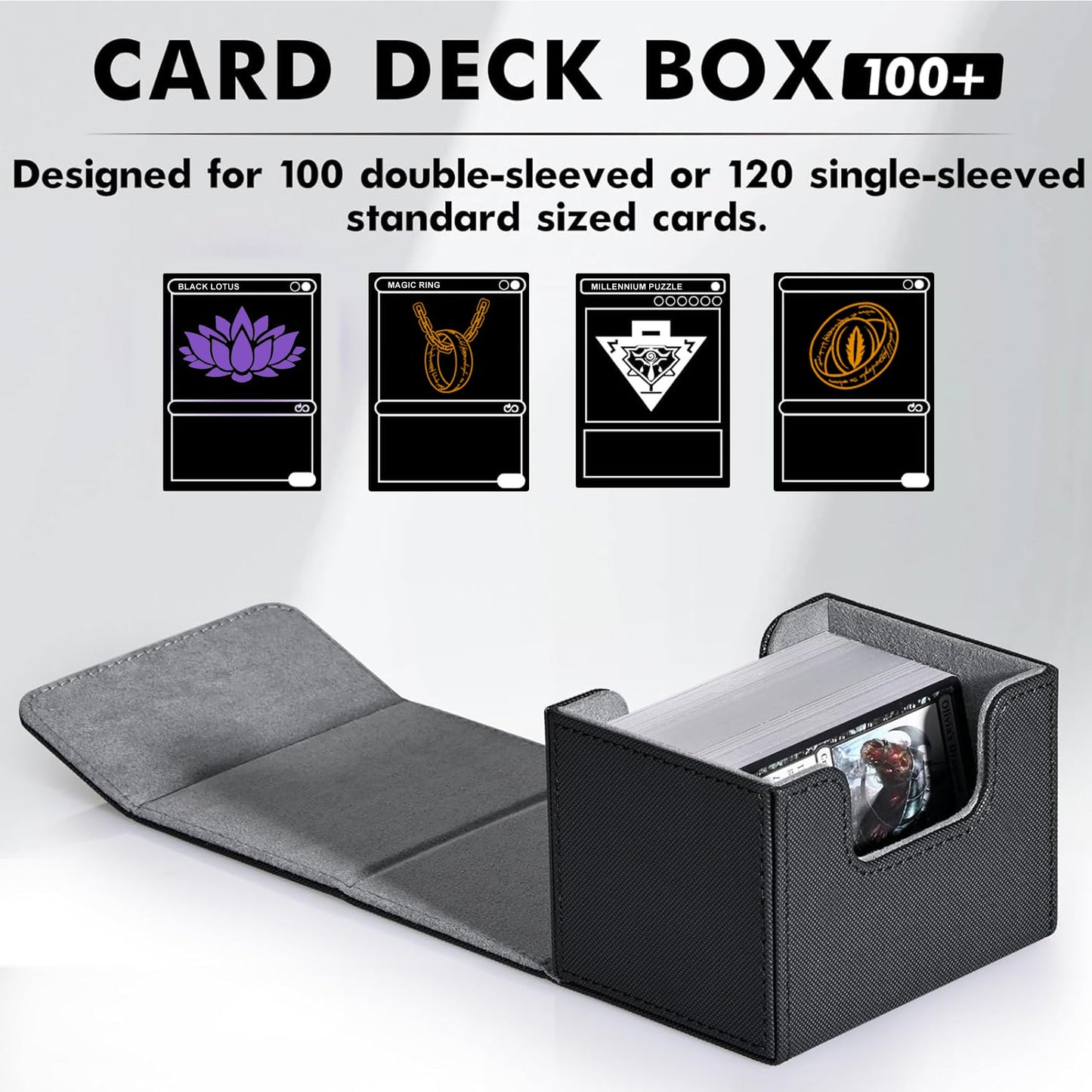 ZLCA Card Deck Box for Trading Cards  MTG Commander Deck Box Holds 120+ Single Sleeved  Leather Magnetic Card Storage Case Fits for TCG CCG Magic(Black& Dark Green)