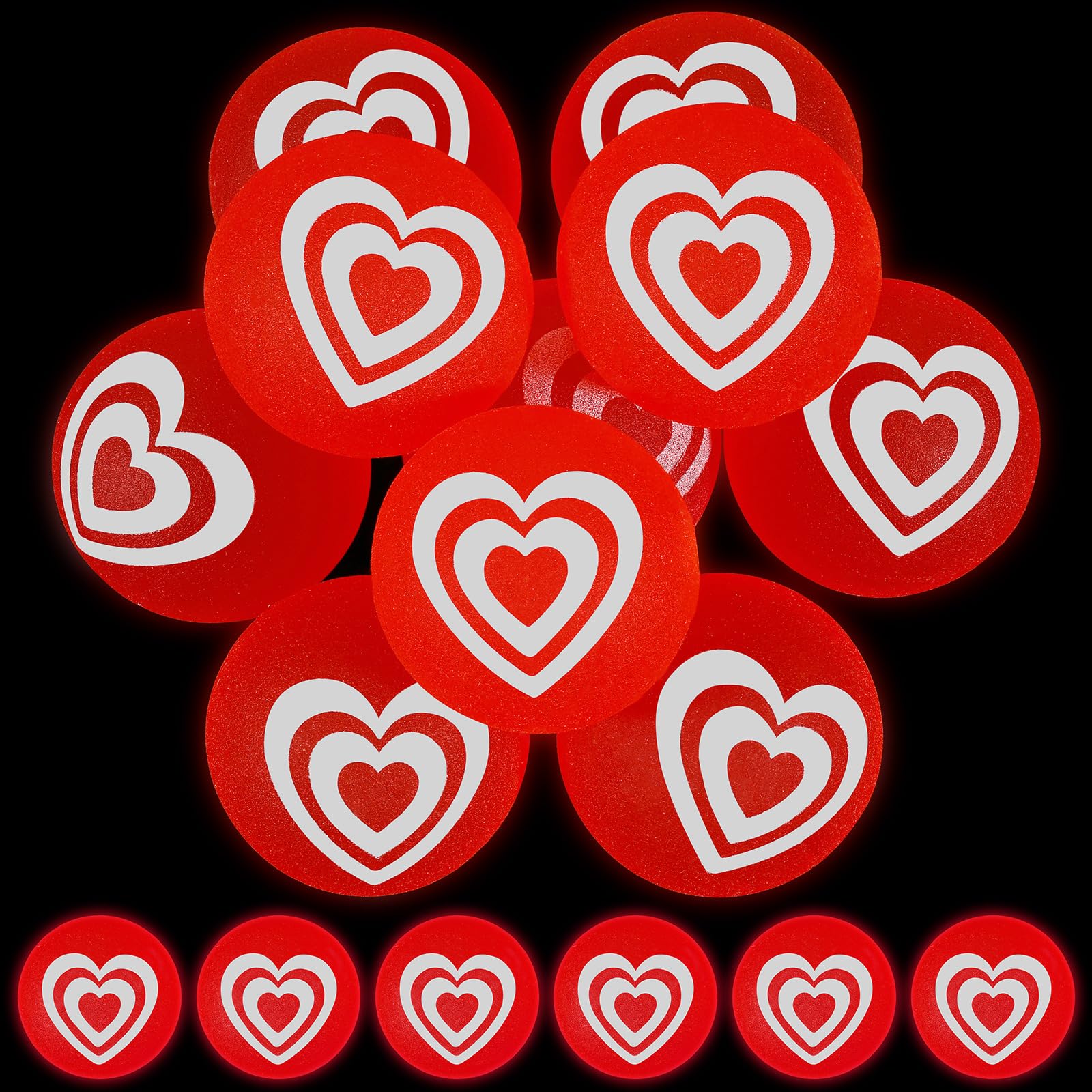 Leitee 12 Pcs Valentines Bouncy Balls 32 Mm Valentines Day Party Favors Glow In The Dark Heart Shaped Stress Relief Fidget Toys