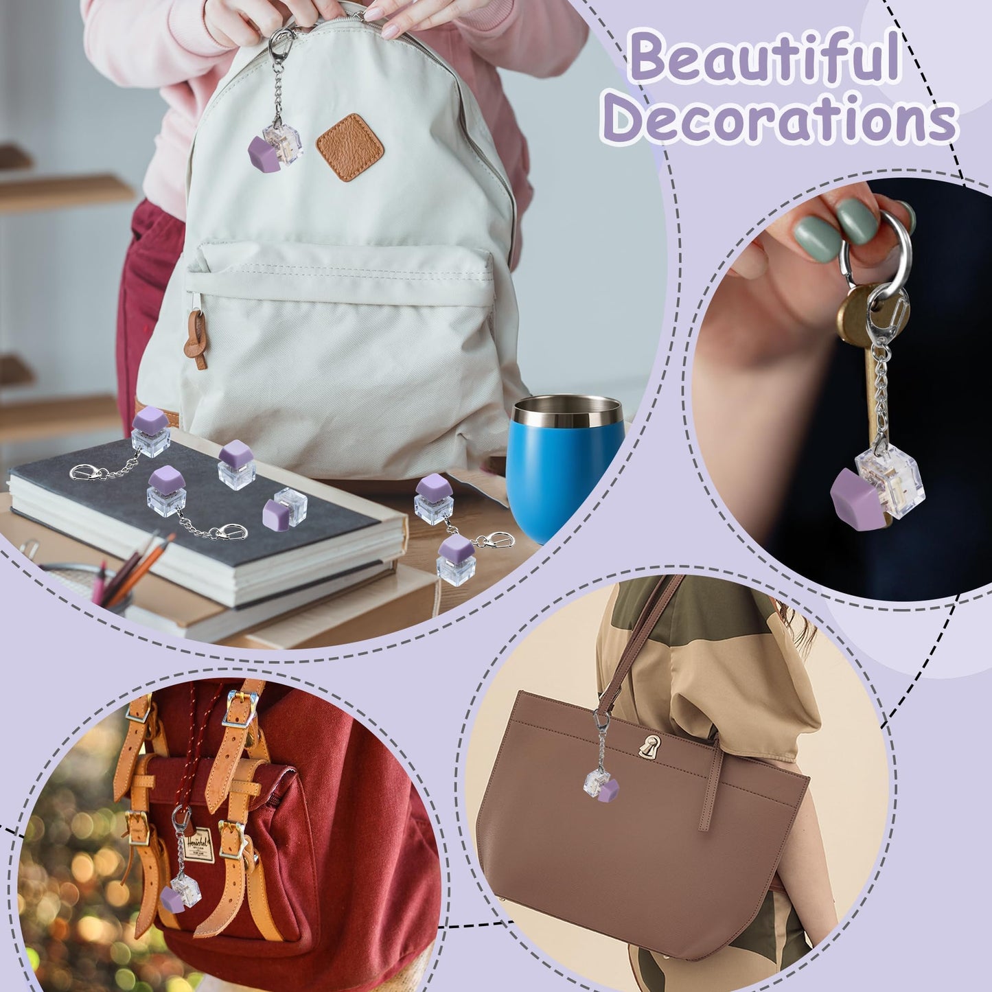 6 Pack Keyboard Fidget Toy  Keyboard Fidget Keychain Keyboard Decompression Button Finger Clicker Toys  Button Stress Relief Fidget Gifts for mature-themed to Relief Stress (Purple)