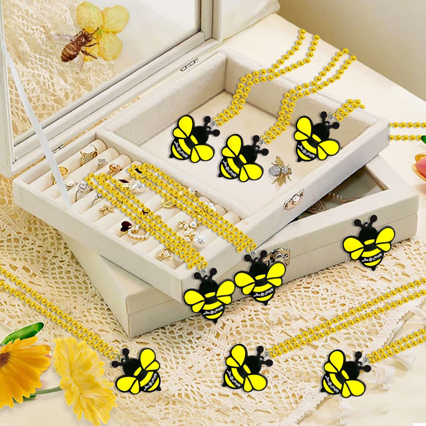 KeeStar 24 Pack Bee Necklace Party Favors for Mommy To Be, Bumble Bee, Honey Bee Party, Baby Shower, Animal Lover, Birthday, Sch