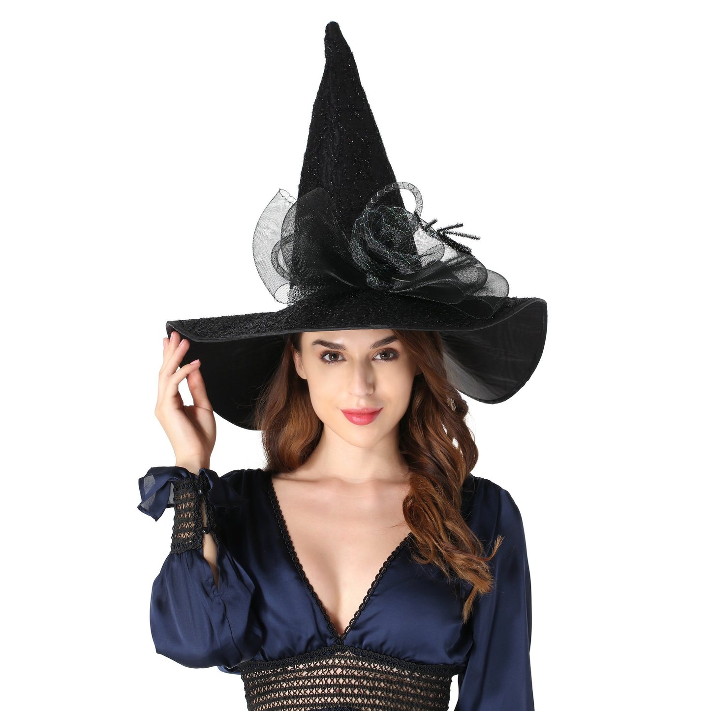 QinYing Black Halloween Costume LED Light Witch Hats for Women Steeple Top with Lamp for Party Black