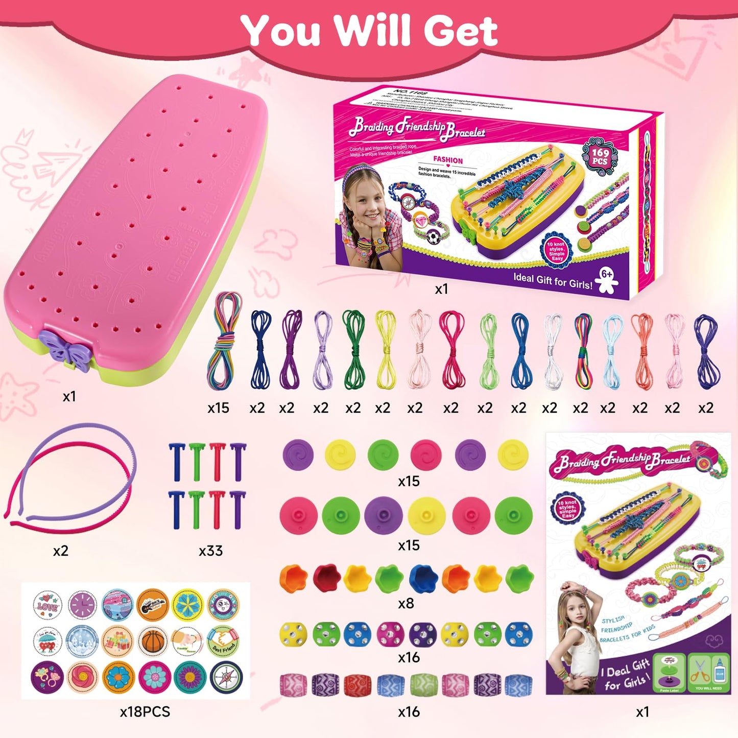 Suu66 Friendship Bracelet Making Kit for Kids Girls 6-12 Years Old - DIY Craft Kit for Bracelets, Headbands, Keychains, Creative