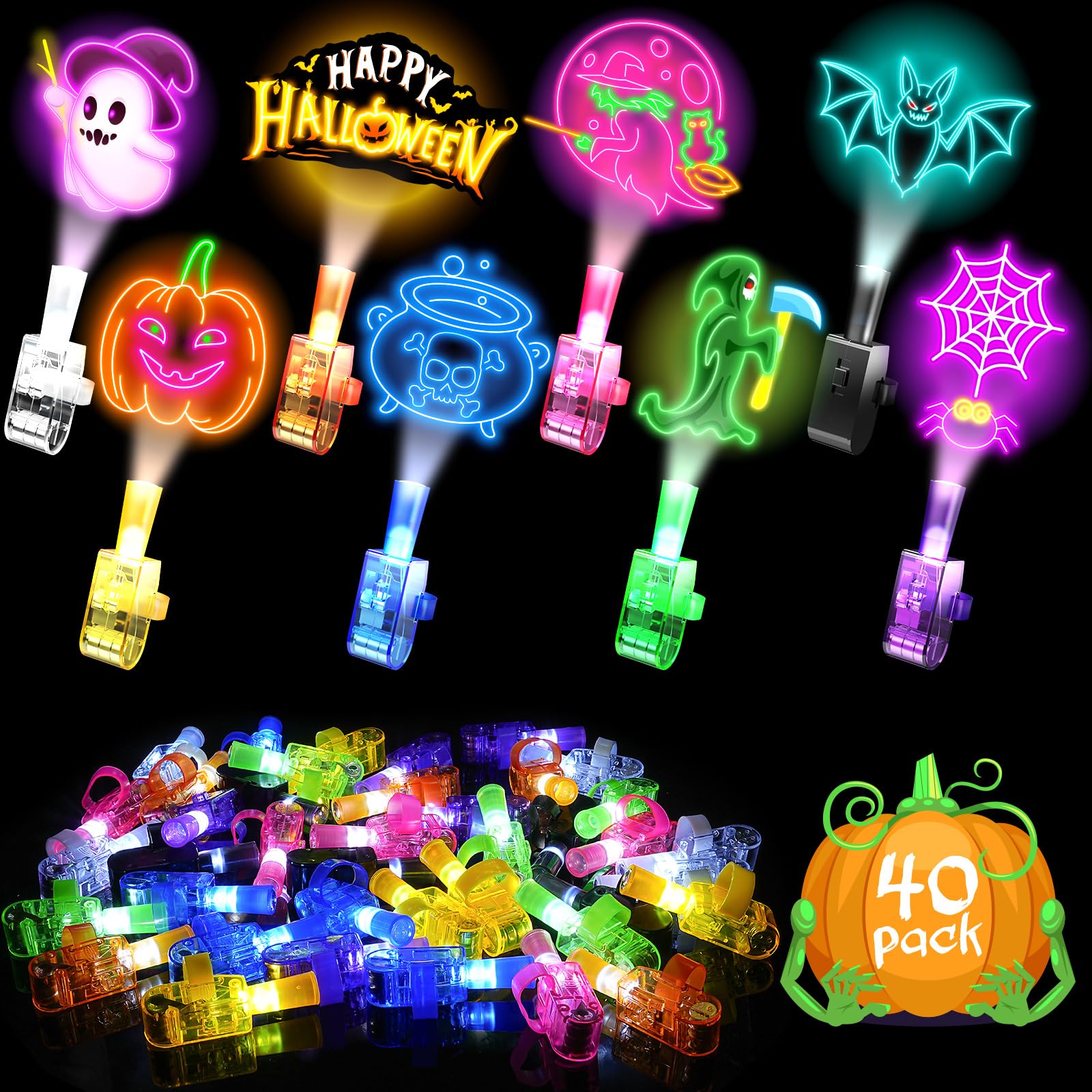 CPSYUB 40 Pack Halloween Party Favors for Kids: LED Light Up Finger Lights Halloween Trick-or-Treat Goodie Bag Fillers Stuffers,