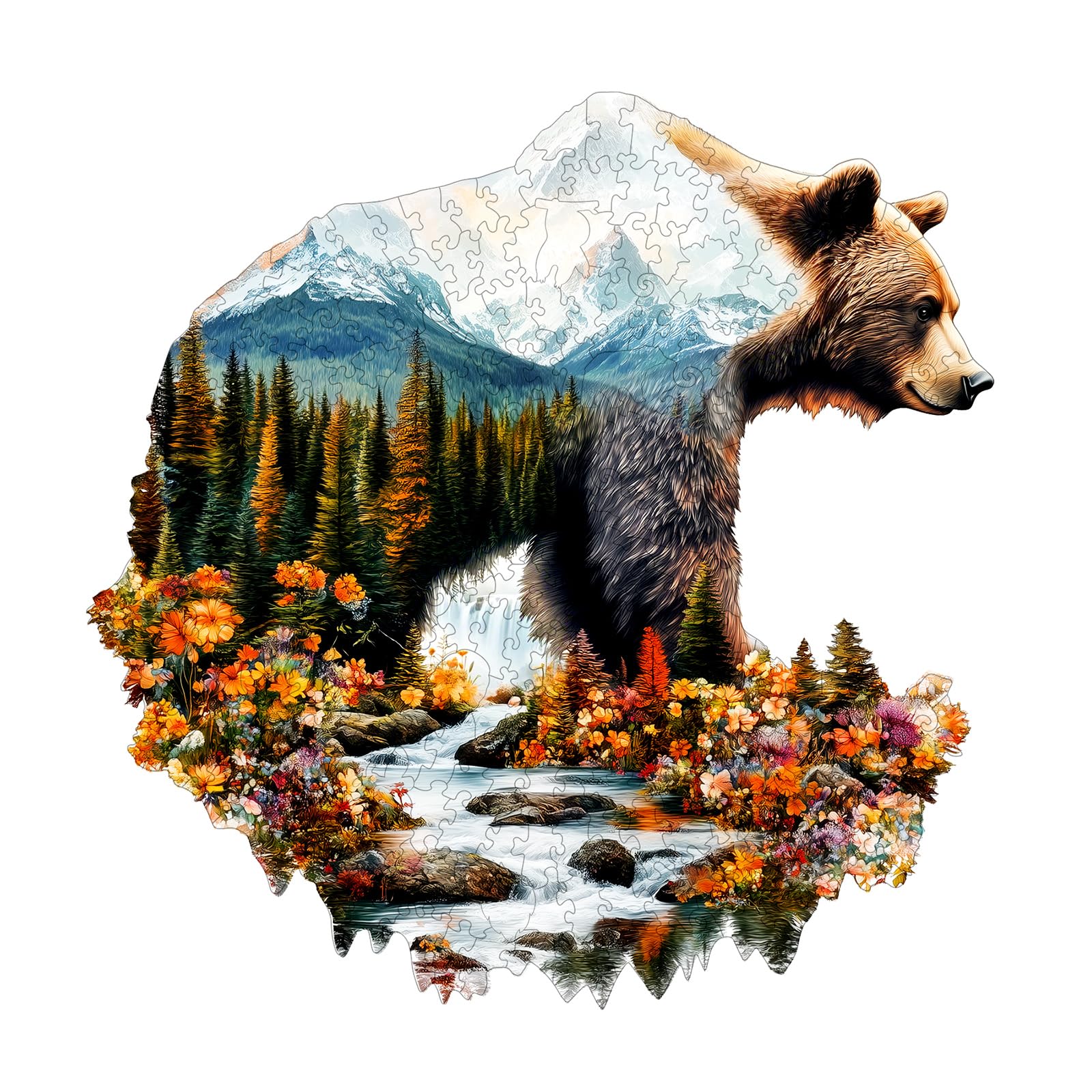 Wooden Puzzles for mature-themeds - Bear and Nature Wooden Jigsaw Puzzle - Unique Animal Shaped Wood Puzzles mature-themed - Christmas Birthday Gifts for mature-themeds/Friends/Family - 85pcs 8.4 * 8.5in