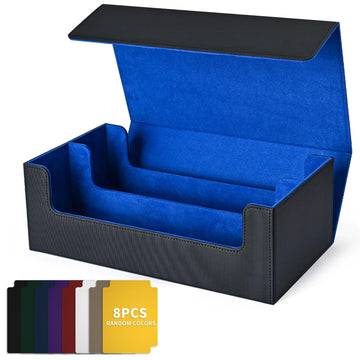 Uaono Card Storage Box For Trading Cards, 1200+ Pu Leather Commander Card Deck Case, Magnetic Closure Card Holder Fits For Magic Game Cards (Black&Blue)