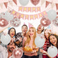 Rose Gold Birthday Decoration, 18 Pcs 12 Inch Happy Birthday Banner With Butterfly Stickers And Balloons For Girl And Women Happ