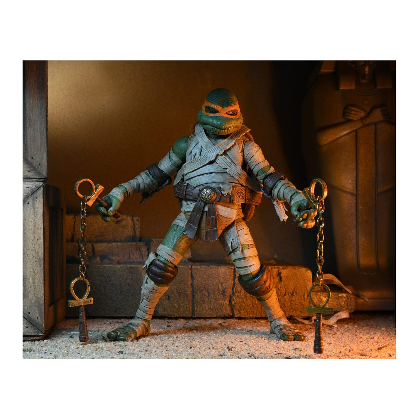 Neca Universal Monsters X Teenage Mutant Ninja Turtle 7-Inch Scale Ultimate Michelangelo Mummy Action Figure With Interchangeable Heads And Accessories