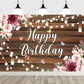 Yinqin 180X120 Cm Rustic Wood Flower Happy Birthday Backdrops Cloth Rustic Wooden Floral Birthday Photography Backgrounds Flower
