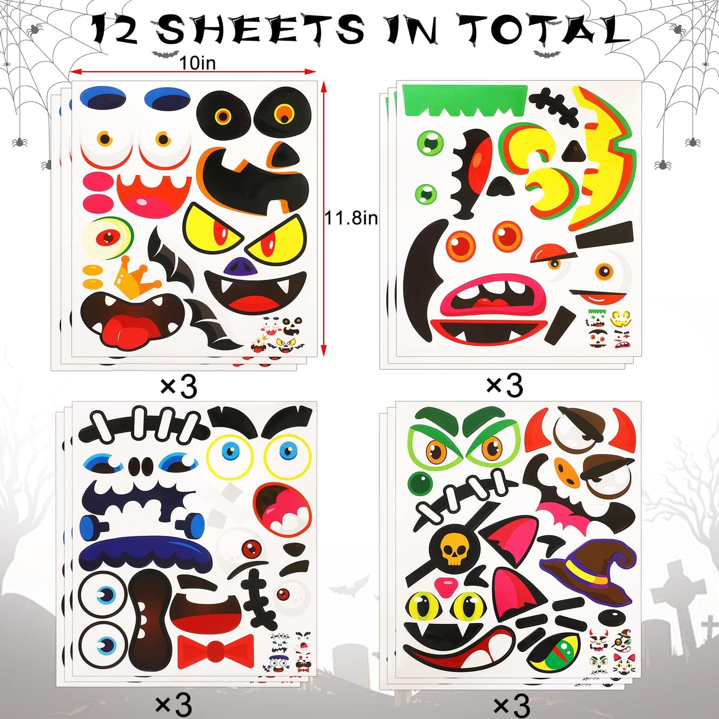 Halloween Pumpkin Decorating Stickers Jack-O-Lantern Diy Make A Pumpkin Face Expressions Decals Decorations For For Halloween Ki